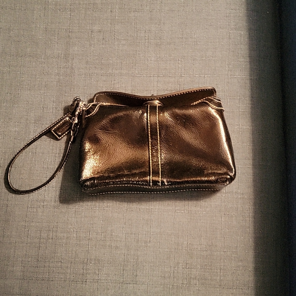 Coach black leather wristlet
